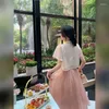 エスニック服の夏のスタイル女性のための中国の伝統現代チョンサム気温短袖トップピンクスカートタングスーツセット