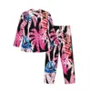 Męskie palmy sutowe Tropical Pajama Zestawy Pink i niebieskie miękkie kobiety z długim rękawem Vintage sypialnia 2 -częściowa odzież nocna plus size 2xl