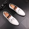 Casual Schuhe Koreanische Designer Herren Mode Hochzeit Party Kleid Kuh Leder Slip-on Quasten Schuh Schwarz Weiß Loafer Gentleman turnschuhe