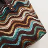 Bunte gestrickte Einkaufstasche, modischer Bohemian-Wind, Retro-Hunderte, Häkeltasche, Einkaufstaschen, große Kapazität, Umhängetasche, Pendlertasche, Designer-Schulterhandtasche