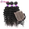 Wigs Deep Wave Bundles With Closure Brazilian Hair Weave 3/4 Bundles With 4x4 Lace Closure Natural Color Human Remy Hair 200g/Set