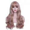 Women's Natural Head, Full Top Wig Head Cover, Golden Diagonal Bang, Long Curly Hair, Internet Red Hairstyle