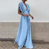 Casual Dresses Formal Party Dress Women Sexy Deep V-Neck Long Solid Color Elegant Flying Sleeves Backless Maxi Evening Robe