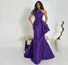 Vestidos de noite recortados e elegantes de púrpura com babados com manira de petin cetim de tiro roxo com zíper de volta vestidos de baile para mulheres