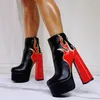 Boots Sexy Women's Shoes Gothic Platform Fire Chunky Fashion Super Mid-calf Mixed Color High-heeled Ankle H20-W16