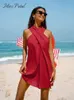 Grundlegende Freizeitkleider Baumwolle Crisscross Neckholder Minikleid für Frauen Sexy Sleless Urlaub Strand A-Linie Kleid 2023 Sommer Fe SundressC24315