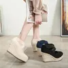 Kleid Schuhe 10 cm Ferse Espadrilles Frauen Pumpen Wildleder Keil Einzelnen Flachen Mund Damen Feste High Heels Frühling Herbst 2024