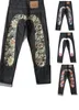 Evisuujeans Designer dżinsy dla męskich prostych dżinsów szkielet haftowe jeansowe dżinsowe spodni w trudnej sytuacji Black Blue Buggy Dżinsy Długie spodnie FGH67