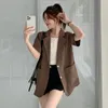 Blazer femmes coréen Chic été à manches courtes costume veste poches bureau dames noir Femenino vêtements couverture fine 240318