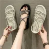 ブーツローサンダル女性レザースプリングシューズ2023夏のマフィン靴詰まりウェッジスーツ女性ベージュクリアヒールローヒールファッション新しい