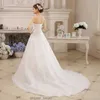 カスタムウェディングドレスA-Line Bridal Gown with Long TraineseevelessストラップレスサテンブライダルドレスVestido de noiva size2-28w