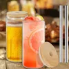 Vinglas 2st Transparenta Glass Cups With Bamboo Lids 500 ml Tjock Set Can Beer For Cold Juice Coffee Cocktail Whisky