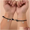 Charm Bracelets 2Pcs Magnetic Stainless Steel Dinosaur Pendant Heart Couple Lover Friend Men Women Braid Rope Bangle Drop Delivery Jew Ot5My