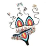 Mulheres Swimwear Senhora Crochet Banheira Mulheres Beach Wear Set Halterneck Top e Bottom 24BD