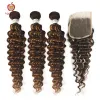 Wigs Deep Wave Bundles With Closure Brazilian Remy Human Hair 3 or 4 Bundles With Lace Closure Highlight 30 Inches Weft Applegirl