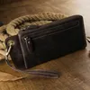 Carteras Retro para hombre, billetera larga de cuero Crazy Horse, monedero genuino, tarjetero multifunción, bolso de bolsillo para monedas hecho a mano