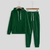 Tweedelige damesbroek, lentetrainingspak, effen kleur sweatshirt, lange mouwen, casual zak, hoodies en joggingbroek