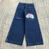 Women's Jeans Streetwear JNCO Pants Men Women Harajuku Hip Hop Lucky 7 Graphic Retro Blue Baggy Gothic High Waisted Wide Trousers