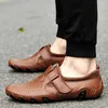 Chaussures décontractées d'été en cuir perforé blanc pour hommes, baskets à semelle de poulpe, mocassins authentiques à enfiler pour l'extérieur