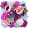 Fiori decorativi 25x25 cm Silk Rose Wall Fondale fai da te Decorazione di nozze Pannelli di fiori artificiali per fondali domestici