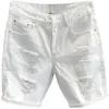 Summer Mens White Ripped Jeans Shorts Mjuk och bekväm stretch Casual nödställda tvättade Cowboy Denim Jeans Male Short Pants 240227