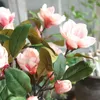 Kwiaty dekoracyjne 1PCS Luksusowy długi łodyga 3heads sztuczna gałąź kwiatowa magnolia na domową dekorację weselną fałszywe dekoracje ogrodowe Flores