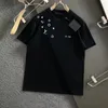 T-shirt francesa de designer de verão e feminino com impressão de cartas Casual e elegante algodão redondo algodão top solto de manga curta preto e branco camiseta