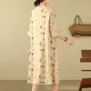 Бальные платья в китайском стиле, винтажное длинное платье с принтом, женское поступление 2024, летнее хлопково-льняное платье с короткими рукавами, женское трапециевидное повседневное B3297