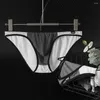 Underpants Men Underwear Ultra-Thin Seamless Briefs Transparent Ice Silk Brief Low Waist U Convex Pouch Panties High Elastic