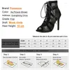 Stiefel Tanzschuhe Modenschau Schwarz Netz Stoff Cross Strap Sexy High Heel Sandalen Frau Pumps Lace-up Peep Toe Mesh