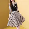 Partykleider Altersreduzierender westlicher Stil Plaid Stitching Retro-Kleid Damen Taille abnehmender Temperamentrock