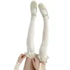 Meias Hosiery Women Women Ballet Bow Bandage sobre meias de joelho Tubo de garotas para garotas para meninas da coxa de renda para feminino Oteco