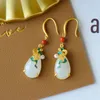 Dangle Earrings Natural Hetian Jade Water Drop Vintage Ethnic Style Chinese Han Costume Classical Sterling Silver Gilding Ruyi