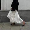 Jupes Mode Blanc Satin Longue Jupe Femmes Élégant Plissé Taille Haute A-ligne Bureau Dame Lâche Plis Maxi Femme Casual Rue