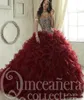 Robes de Quinceanera marron 2022 balayage train à plusieurs niveaux volants en cascade robe de concours de luxe cristal corset chérie 16 mascarade P7257551