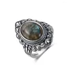 Anéis de cluster S925 Sterling Silverring para mulheres oval redondo natural labradorite anel presente em forma de sol retro luxo jóias finas