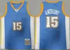 Maglia da basket retrò Carmelo Anthony 15 Allen Iverson 3 Clyde Drexler 22 Dikembe Mutombo 55 All Stitched Team Blu Bianco Giallo Nero Vintage Uomo