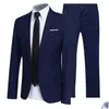 Mens Suits Blazers Men Gentleman Suit 2Pcs Formal Uniform Long Sleeve Lapel Blazer Jacket With Pants Office Meetings Business Party Dr Otagr