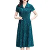 Casual Dresses A-line Women Dress Floral Printed V Neck Midi For Middle-aged Knee Length Long With Short Ladies