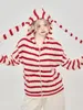 Maglieria da donna Orecchio lungo Designer Cardigan Maglione a righe Y2k Harajuku Capispalla lavorato a maglia Ragazze Anni 2000 Anni '90 Moda Maglieria femminile