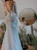 Boho Long Sleeves Mermaid Wedding Dresses Elegant Sheer Scoop Neck Lace Applique Sweep Train Beach Garden Plus Size vestido Backless Bridal Gown de BC12016 0321