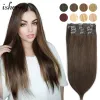 Extensions Isheeny Clip in Human Hair Extensions Straight 14"24" Invisible Clip Hair Pieces Full Head Natural Seamless 8pcs/set For Women