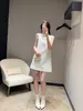 レディースドレスファッションエレガントなAラインスカート春夏新しいベストスキニードレスボウレターホワイトドレス