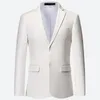 Plus storlek 6xl 5xl vanlig färg Vita formella jackor Två bitonger långärmad koreansk mens kostym Office Wear Wedding Blazer 240318