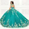 Vestidos quinceanera vermelhos brilhantes, vestido de baile fora do ombro, apliques dourados, contas de renda, tull, doce 16 vestidos 15 anos mexicano