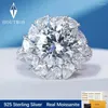 Cluster-Ringe Houtros 3 großer Moissanit-Diamantring 925er Sterlingsilber funkelnde Blumenverlobung luxuriöser Schmuck GRA