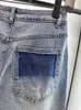 Frauen Jeans Mode Präge Tasche Gerade Hohe Qualität Hosen Blau Denim Hosen Dame 2024 Frühling