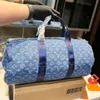 Kadın Tasarımcı Old Flower Sport Seyahat Duffel Denim Mavi Çantalar Naylon Ayarlanabilir Kayış Crossbody Omuz Çantaları Büyük Kapasiteli Açık Mekan Sak