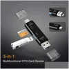 Lecteurs de cartes mémoire 5 en 1 Mtifonction USB 2.0 Type C / USB / Micro USB / TF / SD Lecteur Adaptateur OTG Accessoires de téléphone portable Drop Delivery C Otihp