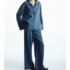 ZA, venta al por mayor, nuevo conjunto de primavera para mujer, camisa vaquera azul lavada + pantalones elásticos de pierna ancha de cintura alta 1209427